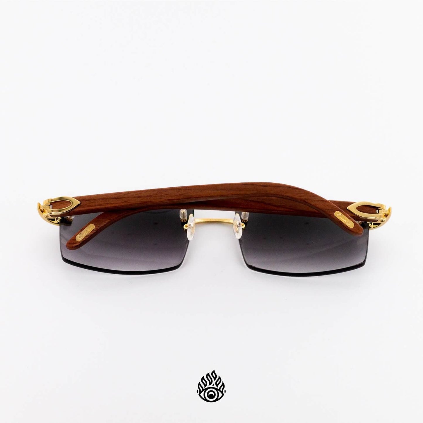 Cartier Light Wood Glasses with Gold C Decor and Grey Lens