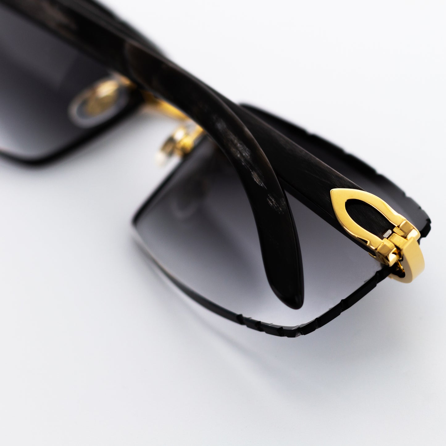 Cartier Black Horn Sunglasses, Gold Detail, Gradient Grey Lens CT0049O-001