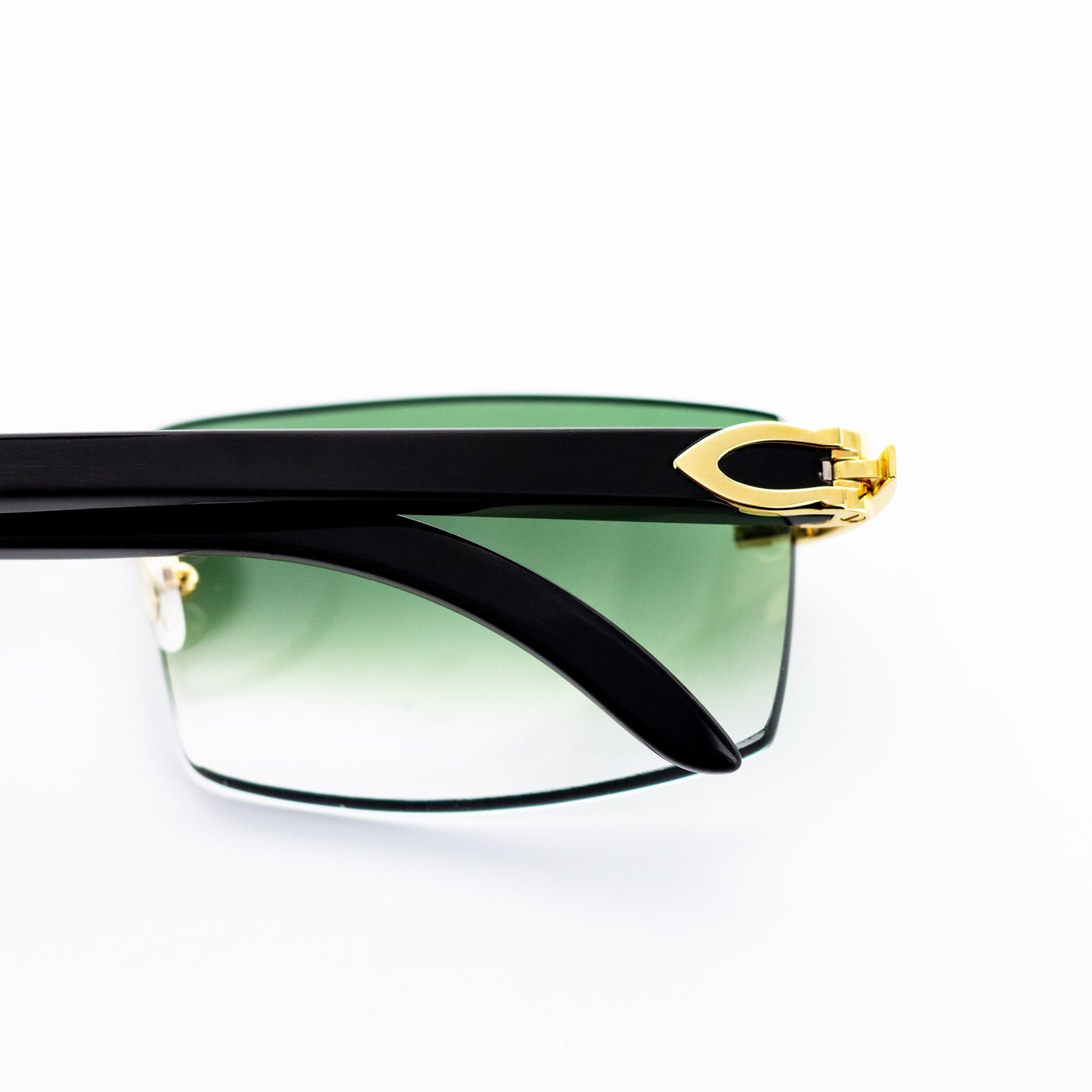 Cartier Black Horn Glasses, Buffs, Gold Detail, Money Green Lens CT0049O-001