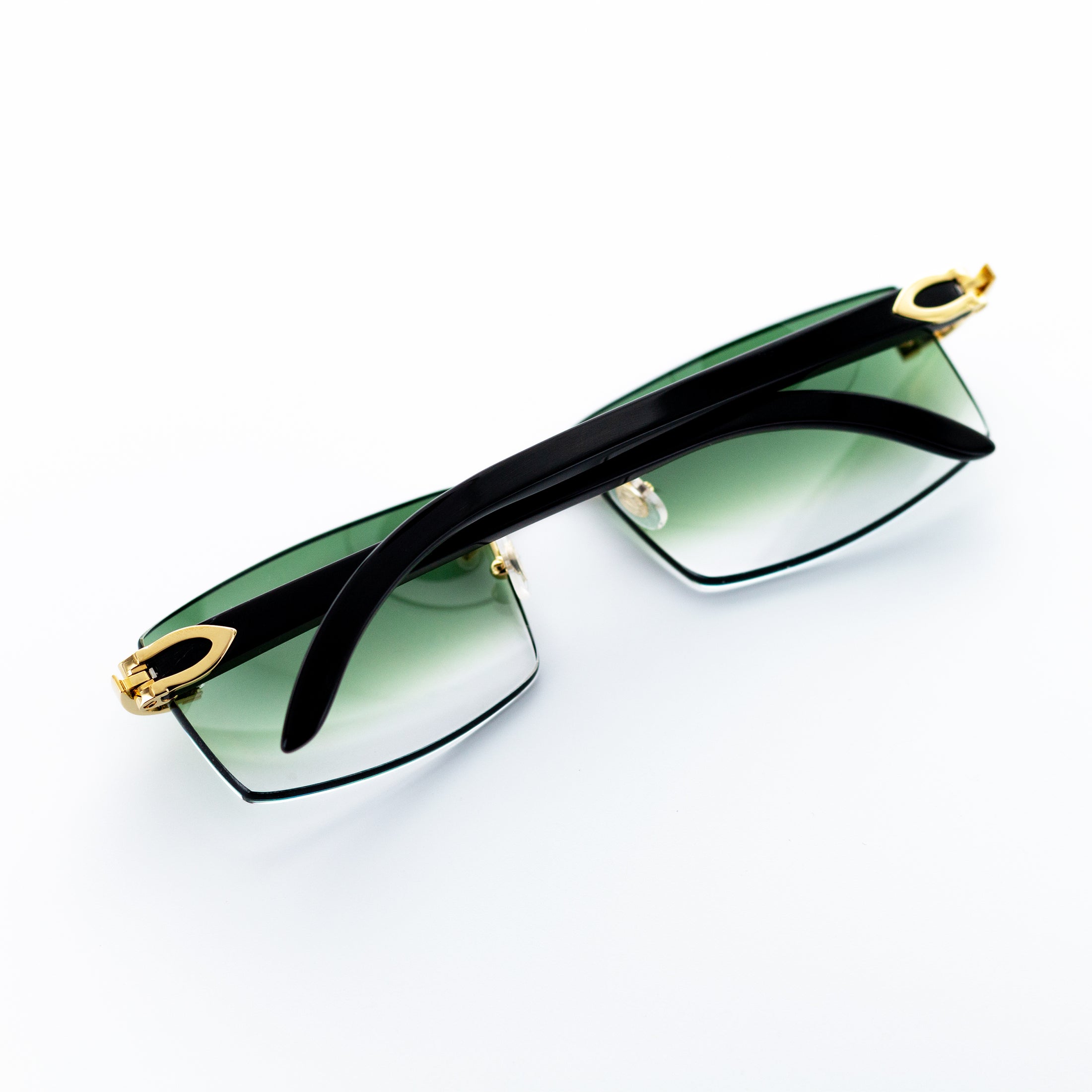 Cartier Black Horn Glasses, Buffs, Gold Detail, Money Green Lens CT004