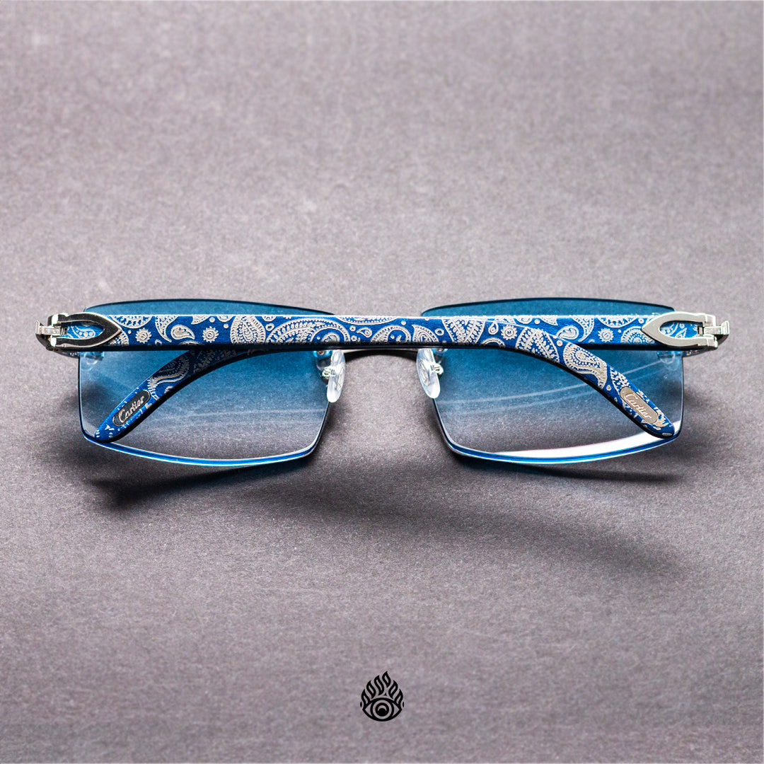 Custom Blue Paisley Wood Glasses