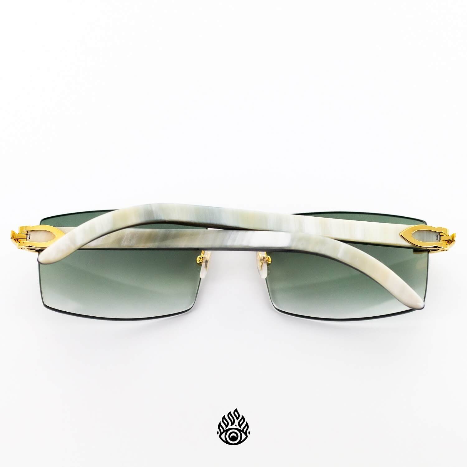 Cartier White Horn Glasses w Gold Detail Money Green Lens CT0046O 001