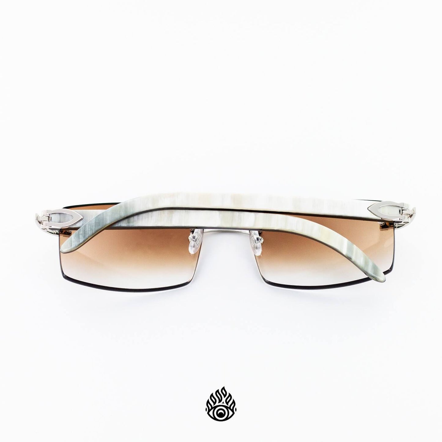 Cartier White Horn Glasses, Platinum Detail, Honey Brown Lens