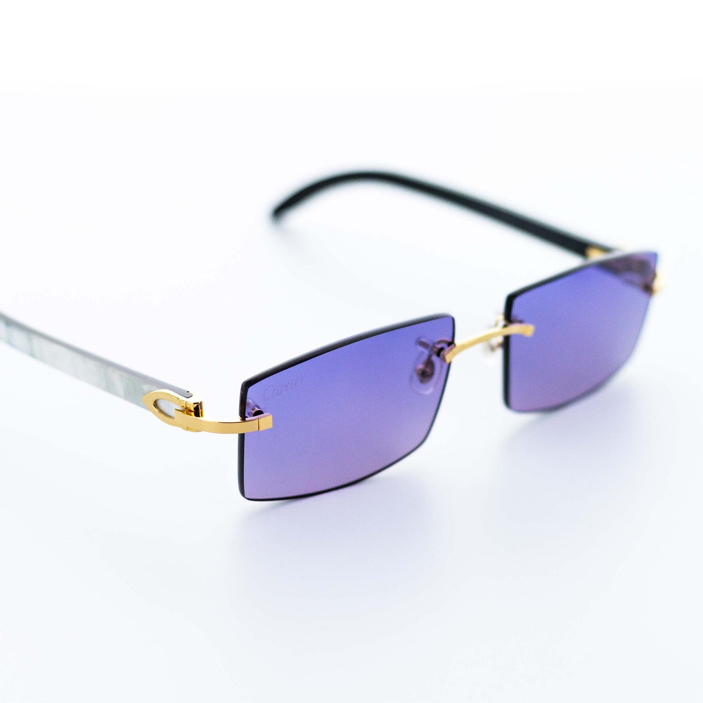 Cartier White Horn Glasses, Gold Detail, Smoke Purple Lens CT0046O-001