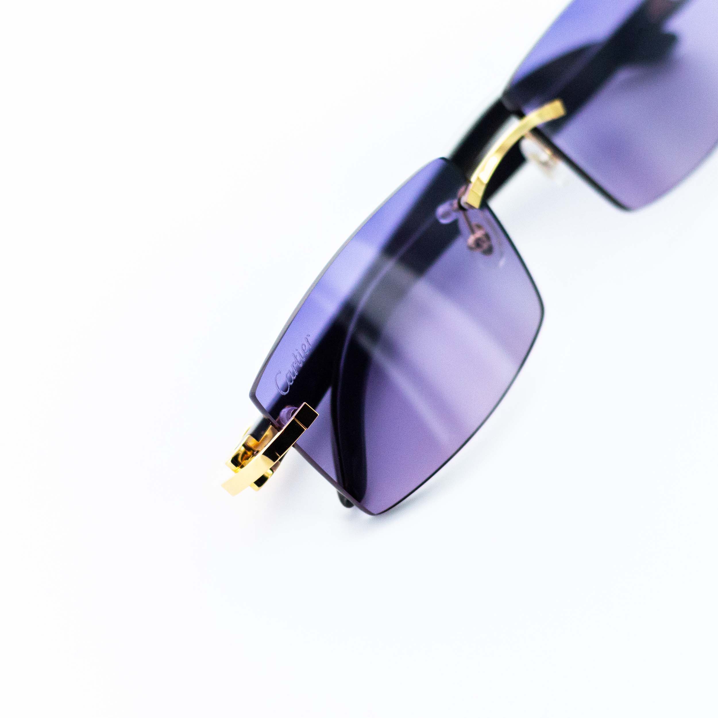 Cartier White Horn Glasses Gold Detail Smoke Purple Lens CT0046O 001